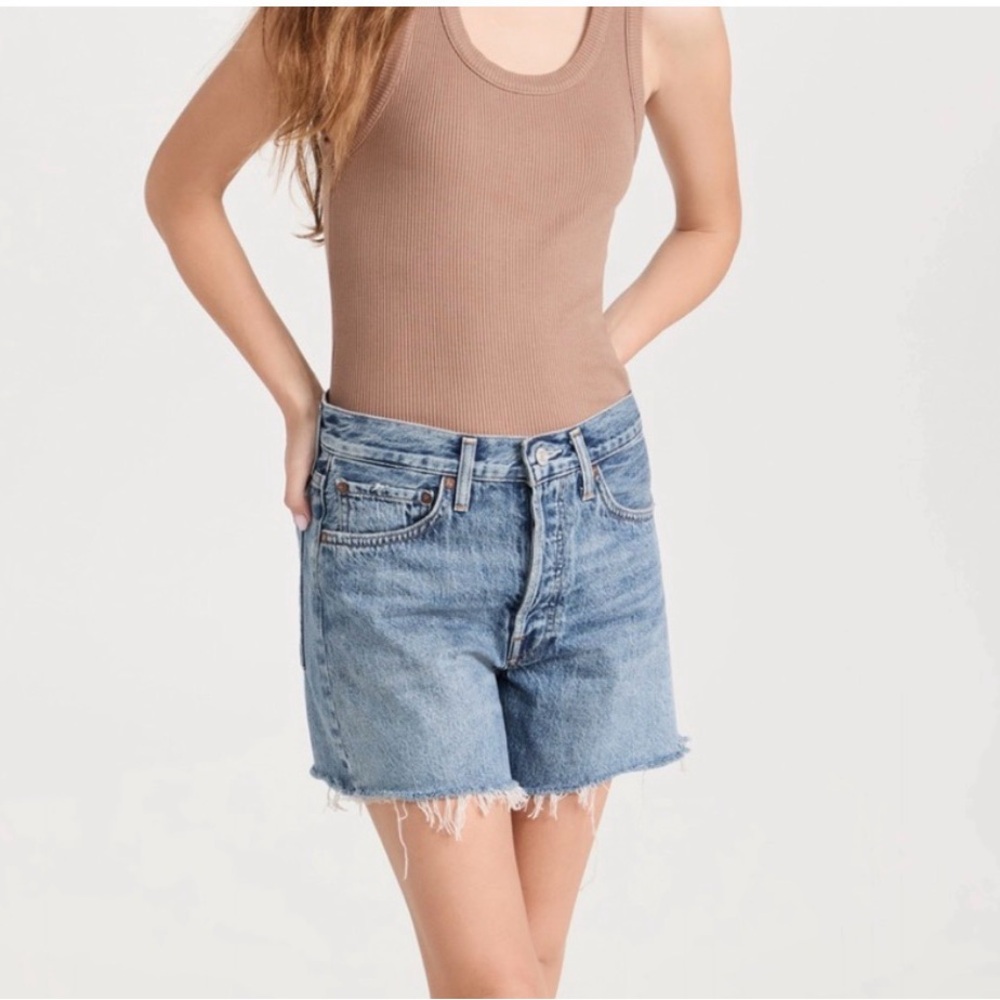 Agolde Light Blue Denim High-Rise Jean Shorts